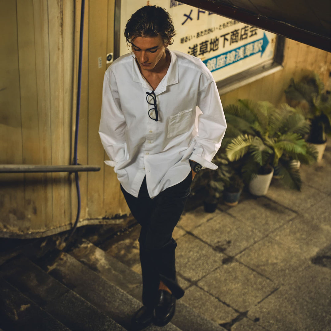 デュアルフェイスシャツ「BARON」 ホワイト　着用モデル