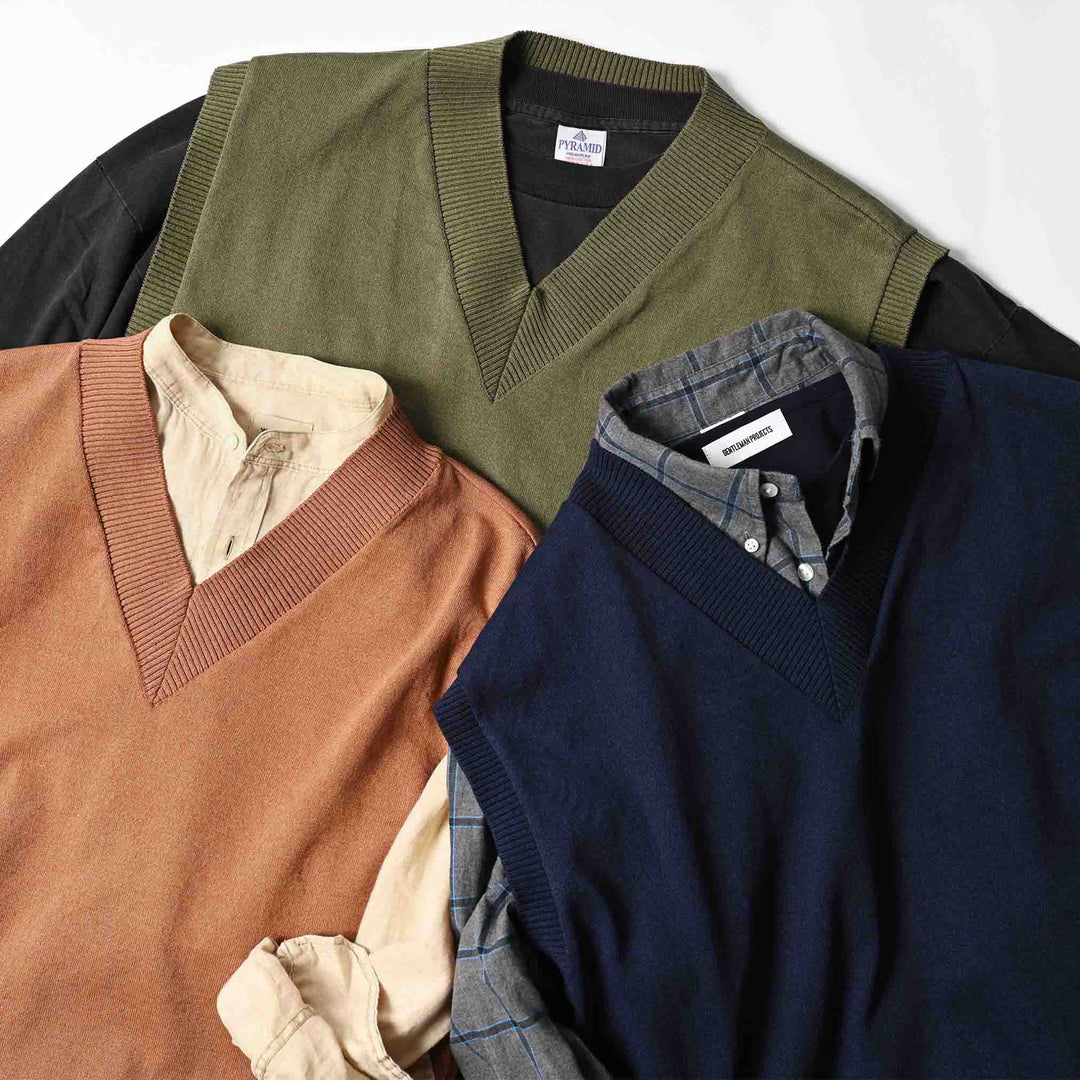 和紙コットンニットベスト「WILLY(ウィリー)」集合物コーデカット