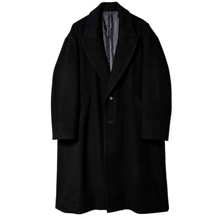 ロングチェスターコート「SHANKS TOKYO(シャンクス トーキョー)」ブラック　フロント　物カット