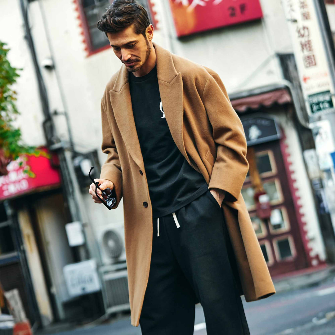 ロングチェスターコート「SHANKS TOKYO(シャンクス トーキョー)」キャメル　着用モデル