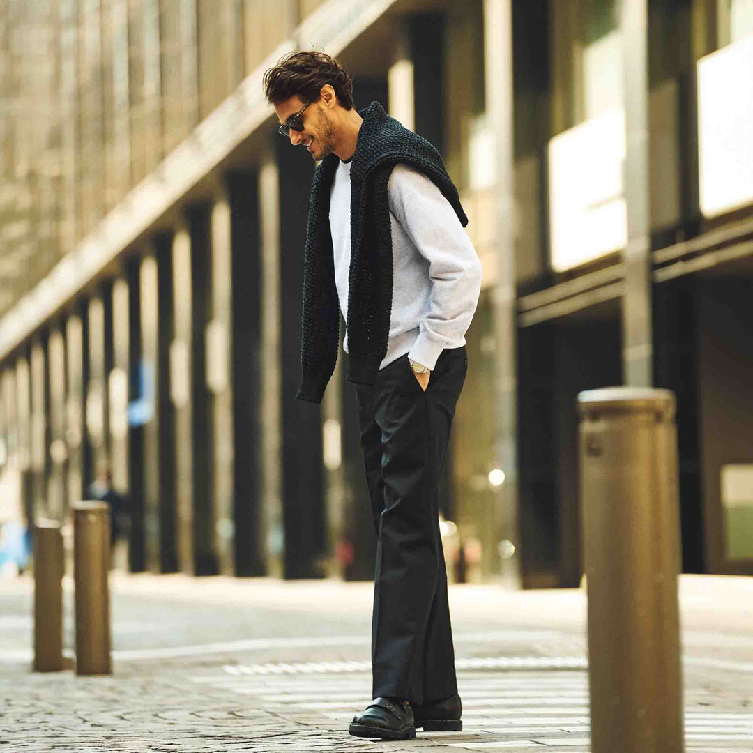 ザク編みカーディガン「ZEN(ゼン)」ブラック　着用モデル