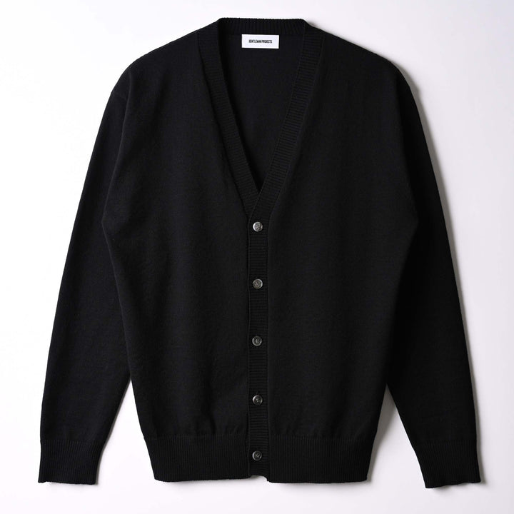 ワイドVネックカーディガン「ROY(ロイ)」ブラック　フロント　物カット