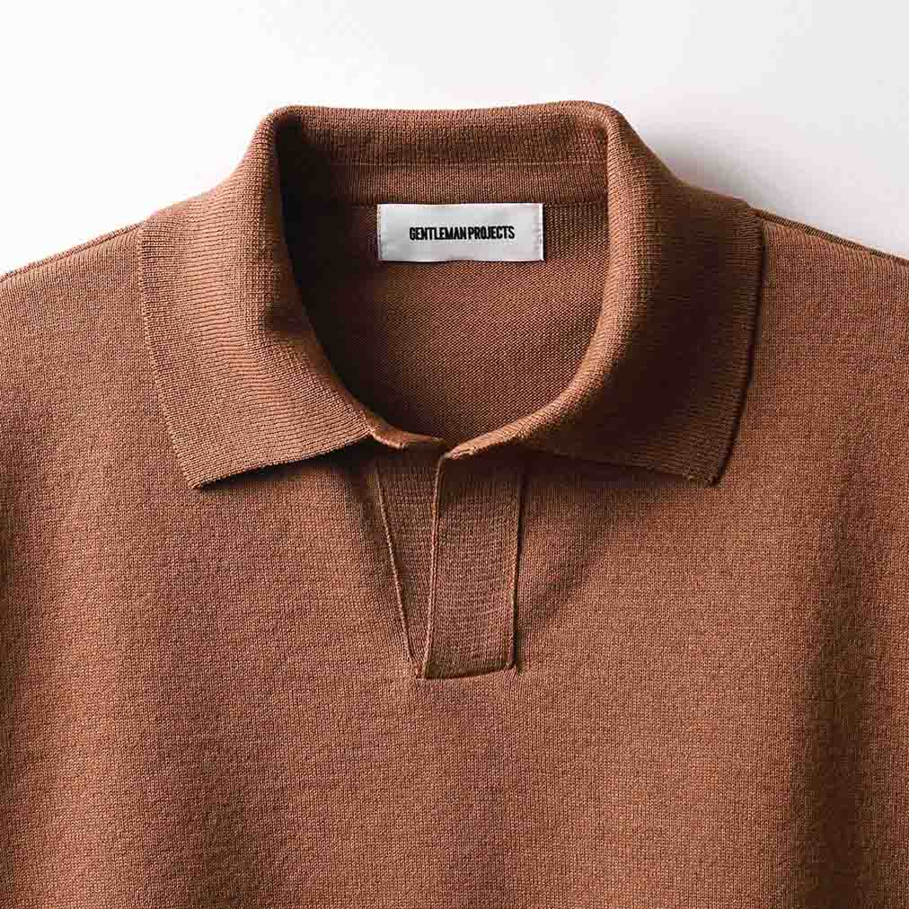 Washi cotton buttonless knit polo "TAISHI"