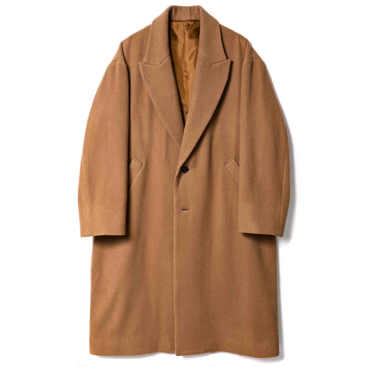 ロングチェスターコート「SHANKS TOKYO(シャンクス トーキョー)」キャメル　フロント　物カット