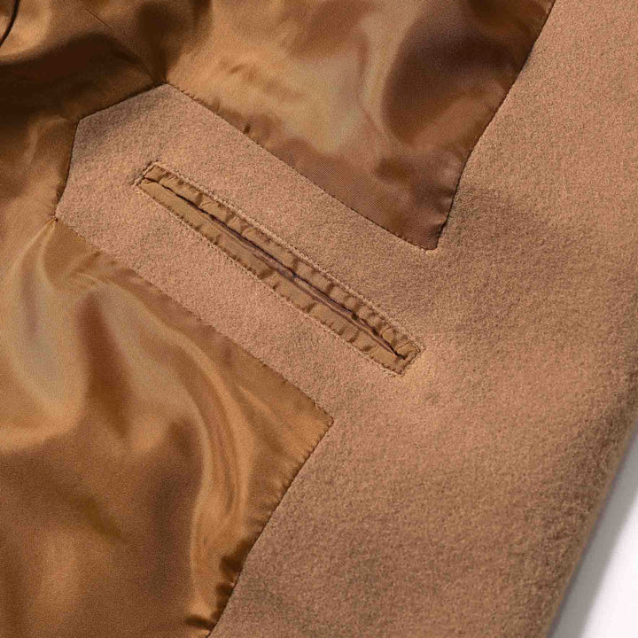 ロングチェスターコート「SHANKS TOKYO(シャンクス トーキョー)」キャメル　ディテールカット