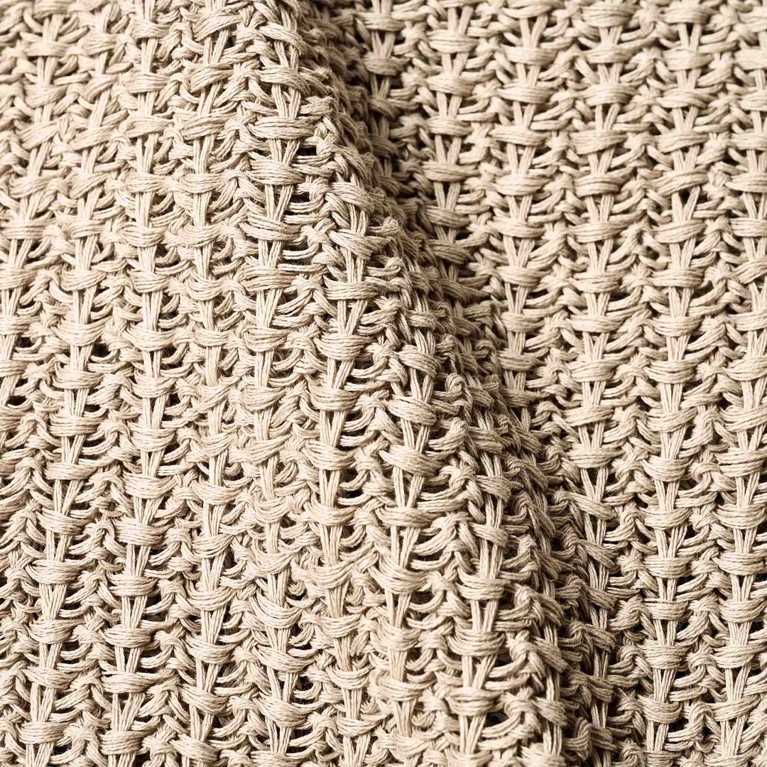 ザク編みニットポロシャツ「SUKHNA(スクナ)」ベージュ　生地寄り　ディテール