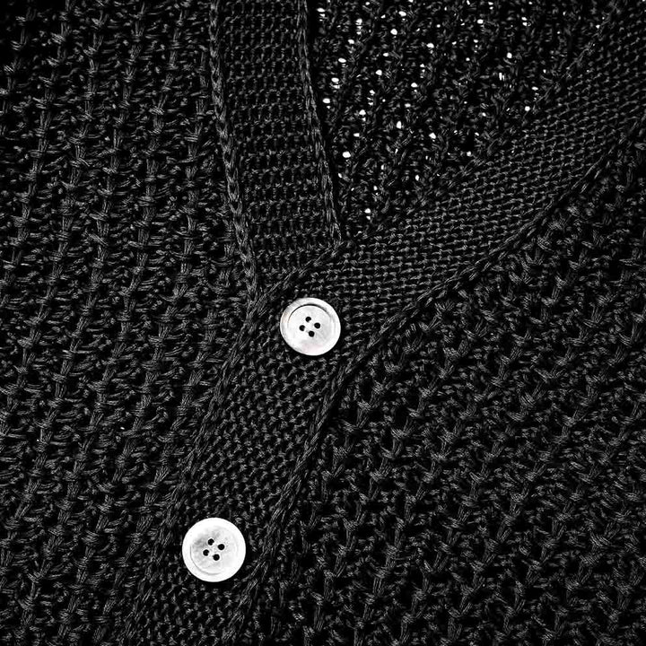 ザク編みカーディガン「ZEN(ゼン)」ブラック　ボタン　ディテール