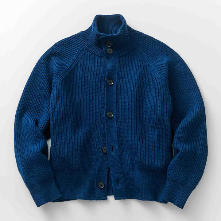 ショート丈ニットブルゾン「K-9(ケーナイン)」グリーンネイビー　フロント　物カット