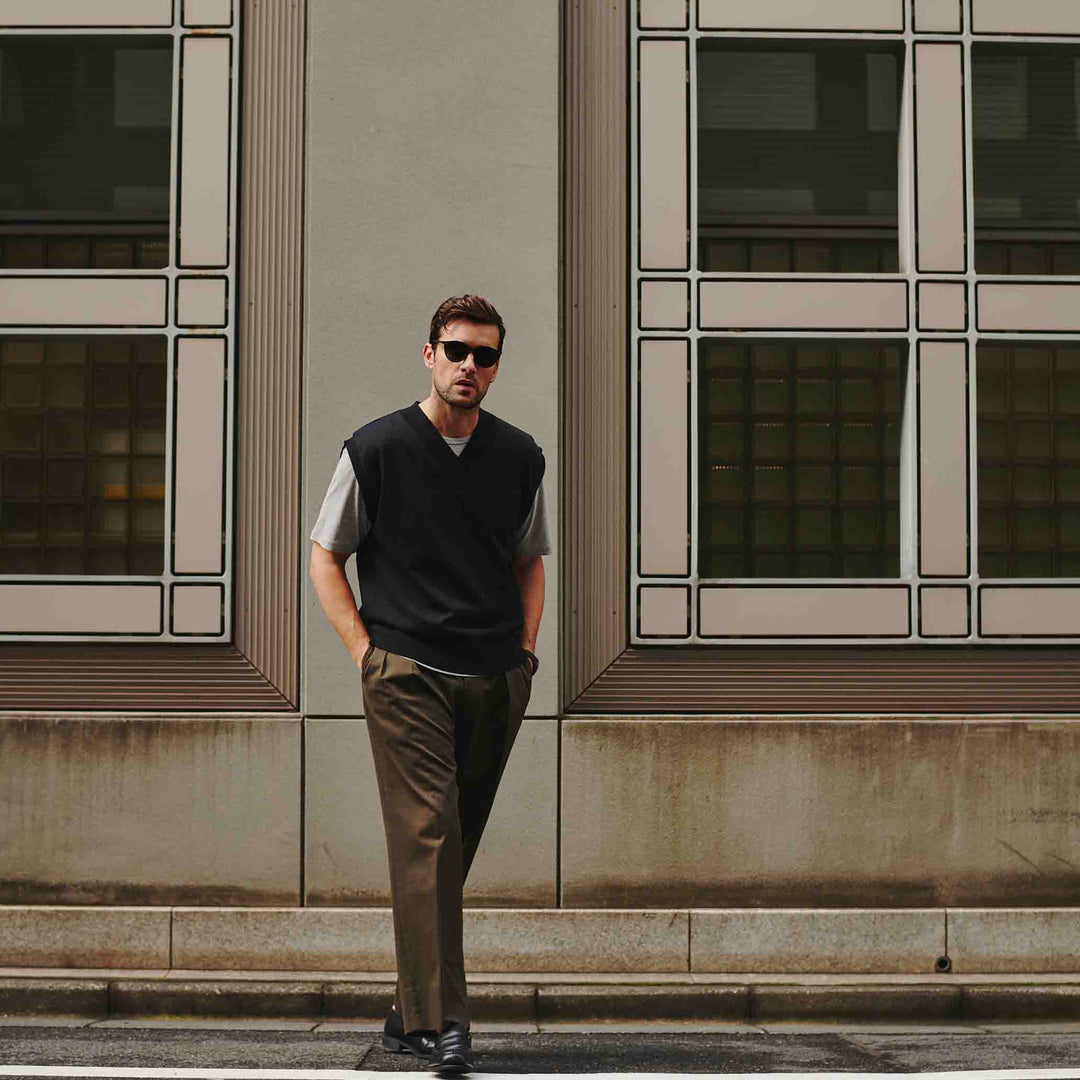 和紙コットンニットベスト「WILLY(ウィリー)」着用モデルカット