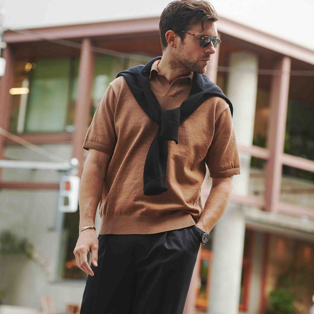 Washi cotton buttonless knit polo "TAISHI"