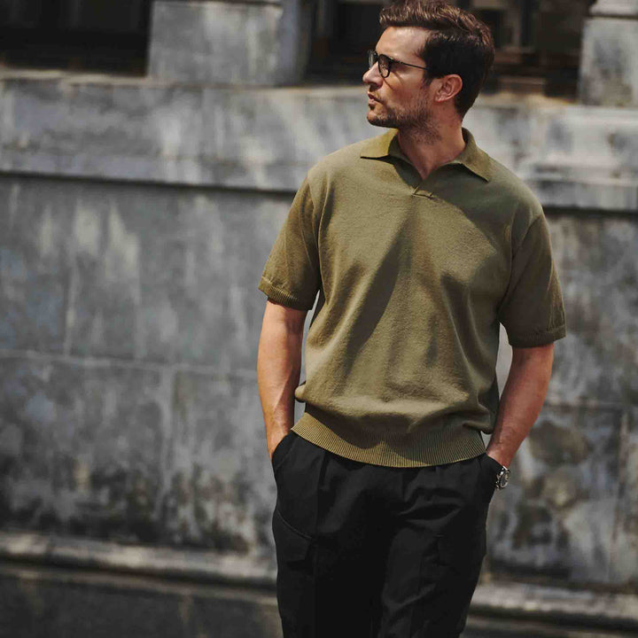 Washi cotton buttonless knit polo "TAISHI"